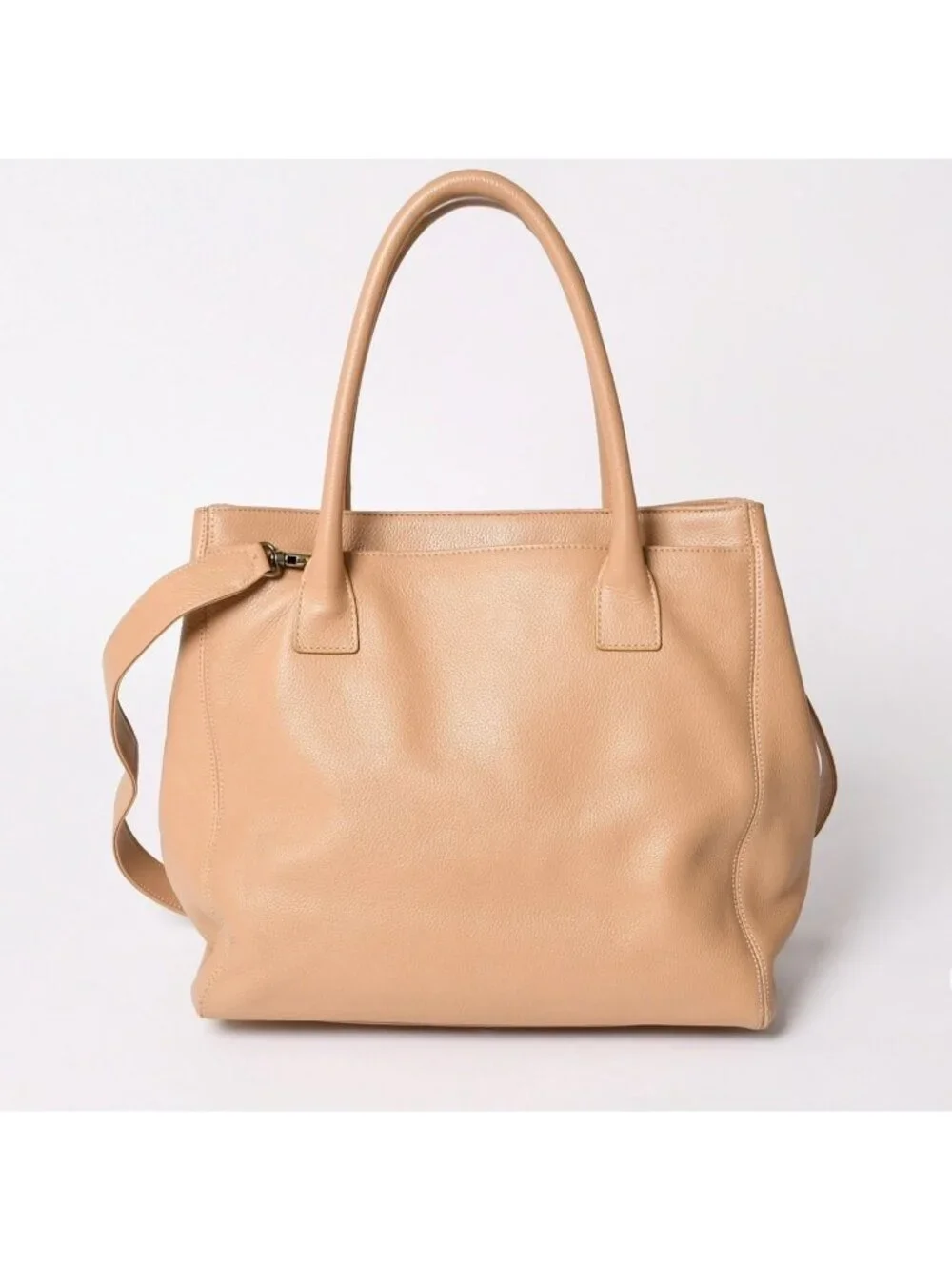 Chanel Executive Tote Bag CC Logo Turnlock Calfskin Beige